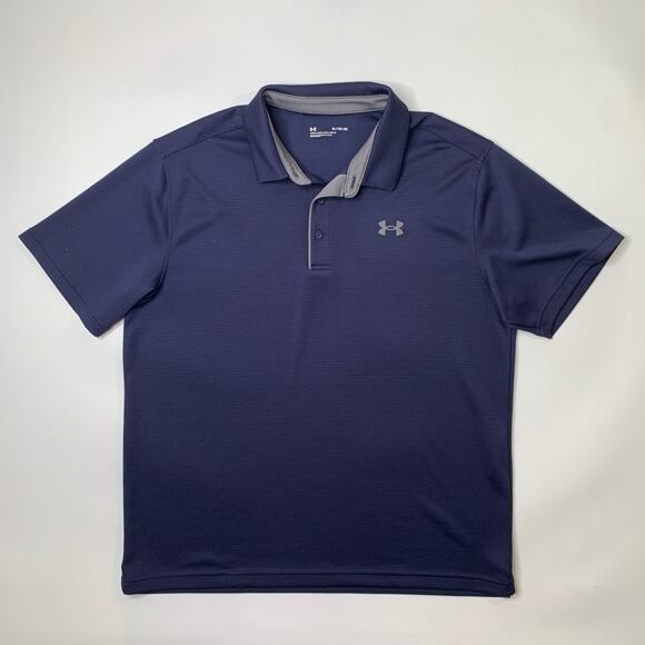 Under Armour Polo Shirt Mens XL Navy Tech Loose Fit Breathable Performance Golf - Picture 2 of 7